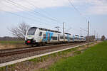 ODEG 4746 307 als RE9 richtung Stralsund, am 20.04.2023 bei Bergen (Rügen).