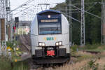 ODEG Triebwagen als RE 9 im Bahnhof Samtens mit Fahrtrichtung Stralsund.