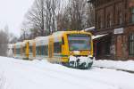 ODEG VT 650 steht mit zwei Triebwagen in Hagenow zur Abfahrt als R3 nach Neustrelitz bereit.