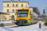 VT 650.86 der ODEG steht in Hagenow Land um nach Hagenow weiter zu fahren.