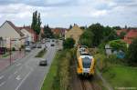 VT 646.043 (646 043-9) ODEG - Ostdeutsche Eisenbahn GmbH als OE51 (OE 79617) von Rathenow nach Brandenburg Altstadt in Premnitz.