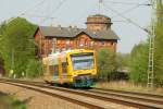 09.05.2006 ODEG VT 650 bei der Ausfahrt aus dem Bf. Hagenow Land in Richtung Ludwigslust im Hintergrund der Wasserturm