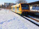 VT 650.085 der Ostdeutsche Eisenbahn GmbH (ODEG)  als OE 60 V (OE 68898) zwischen Bischofswerder und Grlitz  bei der Einfahrt in den Bahnhof Bautzen zur Weiterfahrt nach Grlitz am 16.