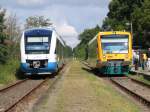 08/2004 Bf. Hagenow Stadt Sonderzug der Mecklenburgbahn von Hagenow nach Zarrentin und VT 650 der ODEG nach Parchim