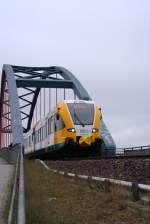 VT 646.045 der ODEG am Km 62.1 der KBS 209.51 Silokanalbrcke in Brandenburg an der Havel.Aufgenommen am 27.Mai 2013