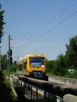 ODEG-Dieseltriebwagen der BR 650, berquert auf der Brcke stlich von Staufen das Flchen Neumagen, Juni 2013 