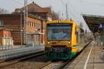 Regioshuttle der ODEG auf der Fahrt nach Hagenow, hier auf dem Bf Waren (Müritz).