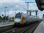 ODEG Kiss ET 445.102 fährt am 23.09.2014 in den Bahnhof Wittenberge ein.