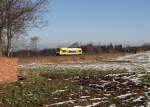 650 075-4 der ODEG zu sehen mit einem Container am 12.02.15 an der Schöpsdrehe bei Plauen/V.