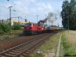 Die 200087 der OHE verlsst am 9.8.07 mit  Fotowolke   den Bahnhof Lehrte.