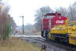 OHE 150 006 mit Bauzug auf  Abwegen  den hier ist sie auf der Heidebahn bei Handeloh im gesperrten Streckenabschnitt zwischen Handeloh und Buchholz in der Nordheide am Nachmittag des 18.11.2009