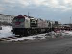 Am 24.Februar 2010 stand der OHE-Tiger 330090 mit noch leeren Holzwagen im Fhrhafen Mukran.Bis zum Abend wurden die Wagen noch mit Holz beladen und anschlieend nach Niedergrne gebracht.