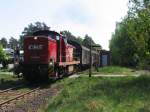 160074 (MAK G1600 BB, Baujahr: 1972) der Ost Hannoversche Eisenbahn (OHE) mit einem bergabegterzug Celle Nord-Soltau Sd auf die Gterstrecke Beckedorf-Soltau auf Bahnhof Lhrsbockel am 5-5-2011.