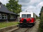 OHE VT508 ( Ameisenbär  /  Schweineschnäuzchen ) , Wismarer Schienenbus Baujahr 1937 am ehemaligen Bahnhof Döhle; 24.08.2014  