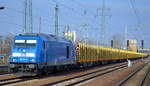 PRESS 285 104-2  [NVR-Number: 92 88 0076 004-5 B-BTK] mit Holzzug am 24.03.18 Richtung Stendal Durchfahrt Bf.