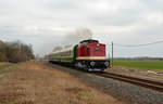 Auf ihrer ersten Fahrt von Köthen nach Dessau passiert 112 565 der Press mit ihrem Sonderzug am 02.03.19 den Bahnhof Osternienburg.