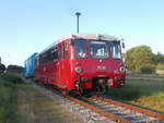 Übernommen,von der Oberweißbacher Berg-und Schwarzatalbahn hat die PRESS den 772 141 der abgestellt,am 25.August 2019,in Putbus stand.