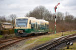 PRESS Triebwagen der BR 650 ausfahrend in Putbus nach Bergen auf Rügen. - 18.01.2020
