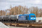 16.2.21 - Sande Bahnhof. PRESS 253 015 mit einem Kesselwagenzug von Wilhelmshaven kommend, sdwrts fahrend.