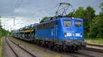 Eisenbahnbau- und Betriebsgesellschaft Pressnitztalbahn mbH, Jöhstadt (PRESS) mit  140 017-5  (NVR:  91 80 6140 806-1 D-PRESS ) und einem PKW-Transportzug am 08.06.22 Höhe Bf.