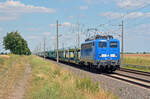 140 017 (140 806) der Press schleppte am 02.07.22 einen leeren ARS-Autozug durch Braschwitz Richtung Halle(S).