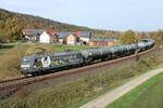 PRESS 145 043-2 (91 80 6145 100-4 D-PRESS) mit Kesselwagen Richtung Fulda, am 28.10.2022 in Hermannspiegel.