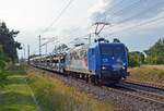 145 060 (145 103) der Press schleppte am 04.07.23 einen VW-Autozug mit Ziel Zwickau-Mosel durch Wittenberg-Labetz Richtung Falkenberg(E).