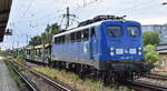 Eisenbahnbau- und Betriebsgesellschaft Pressnitztalbahn mbH, Jöhstadt (PRESS) mit ihrer  140 050-3  (NVR:  91 80 6140 833-5 D-PRESS ) und einem PKW-Transportzug (leer) am 30.08.23 Vorbeifahrt Bahnhof Magdeburg-Neustadt.