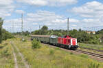 202 885 kam mit einem Leerreisezug aus Putbus (Rügen) durch Ferdinandshof in Richtung Süden gefahren.