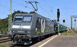 Eisenbahnbau- und Betriebsgesellschaft Pressnitztalbahn mbH, Jöhstadt (PRESS) mit ihrer  145 023-2  (NVR:  91 80 6145 100-4 D-PRESS ) und einem PKW-Transportzug (fabrikneue E-PKW von VW) am