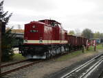 Leider typisches Herbstwetter hatte ich,am 01.November 2024,in Putbus als ich dort die PRESS 112 753 mit drei Es Wagen fotografierte.