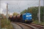 293 026 der Pressnitztalbahn GmbH ist am 13.10.07 zum Einschottern auf dem Hilbersdorfer Damm unterwegs.