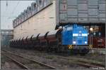 293 026 der Pressnitztalbahn GmbH steht am Morgen des 13.10.07 mit 11 mit Schotter beladenen Facs-Wagen im Hbf Chemnitz. Grund war das an diesem Tag stattfindende Einschottern neu verlegter Gleise auf dem Hilbersdorfer Damm.