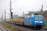 145 023-6 Press (145 083-2) mit einem leeren Holzzug in Rathenow in Richtung Wustermark. 26.09.2010