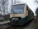 Eine Stunde und zehn Minuten lang steht der PRESS VT650 032,im Winterfahrplan,in Lauterbach Mole,bevor es wieder zurck nach Bergen/Rgen geht.Auch am 22.Januar 2012 stand der Triebwagen solange in Lauterbach Mole.