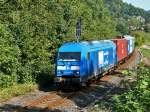 253 015 der Press mit Containerzug zwischen Sonneberg-Ost und Sonneberg Hbf am 08.09.2009