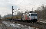 145 023 bespannte am 10.02.13 einen Leerholzzug von Werdau nach Frankfurt(O)-Oderbrcke.