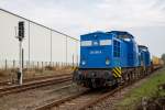 Mit den Press Loks 204 009 und 204 012 wurden Leerwagen auf der Torgelower Ladestrasse zur Beladung bereitgestellt.