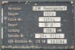 Fabrikschild der Press-Lok 204 012.