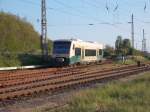 Der PRESS VT650 032 zweigte am Abend,vom 14.Mai 2015,vom Bahnhof Bergen/Rügen nach Putbus ab.