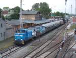 PRESS 346 001 holte,am 31.Mai 2015,die PRESS 145 023,35 1097 und die 50 3501 nachdem Ende des Bahnhofsfestes von Putbus ab.Hier nach der Ankunft in Bergen/Rügen.