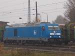 Die PRESS TRAXX 285 101,am 06.November 2015,im nassen,vernebelten Bergen/Rügen.