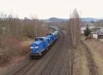 204 022 und 204 011 der (Press) mit einem Leerautozug bei der Einfahrt in Marktredwitz am 11.03.16.