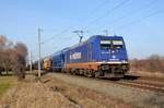 185 419 der raildox führte am 17.01.21 einen Ganzzug Schwenkdachwagen durch Greppin Richtung Bitterfeld.