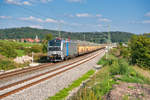 193 994 mit einem ARS Altmann Autotransportzug bei Mitteldachstetten Richtung Würzburg, 31.08.2019