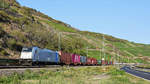 Railpool 186 298, vermietet an LTE Netherlands, mit Containerzug auf der linken Rheinstrecke in Richtung Bingen (Boppard, 18.09.2020).