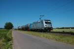 Railpool Bombardier Traxx 187 308-2 mit Kesselwagen in Babenhausen am 14.06.21