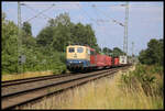 In der Farbgebung zweier Bahn Epochen war am 22.6.2024 die 151129-4 au der Rollbahn unterwegs. Um 16.08 Uhr kam die Lokomotive mit einem gemischten Güterzug in Richtung Münster fahrend durch Hasbergen.