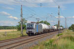 193 088 der Railpool schleppte am 14.07.24 einen Kesselwagenzug durch Wittenberg-Labetz Richtung Dessau.