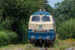 Baureihe 218 381 der RP GmbH - 9.8.2020 - abgestellt im Sander Bahnhof im Rahmen von Gleisbauarbeiten